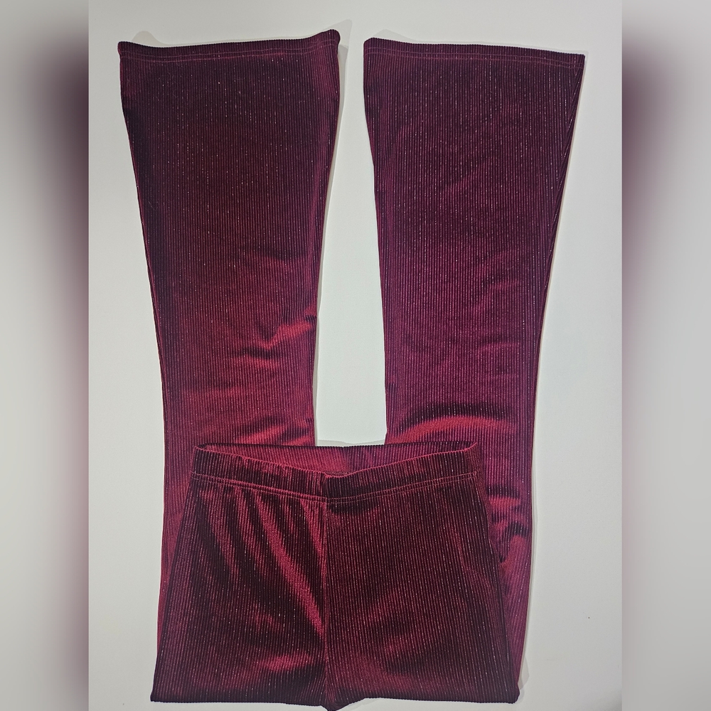American Eagle Womens Velvet Flare Pants Size Medium Long Burgundy Red - Picture 3 of 6